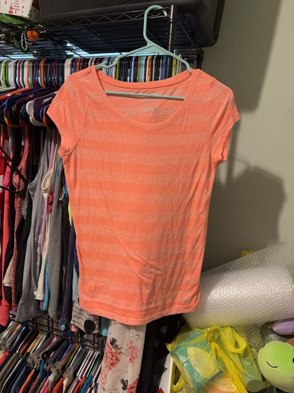 Aeropostale Women's Striped Short Sleeve T-Shirt Orange XL